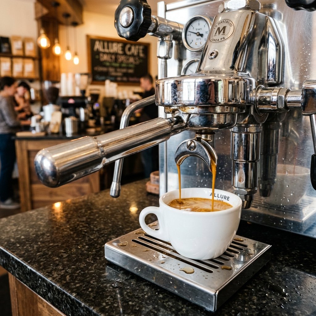 Cappuccino preparation process at Allure Cafe Perth counter