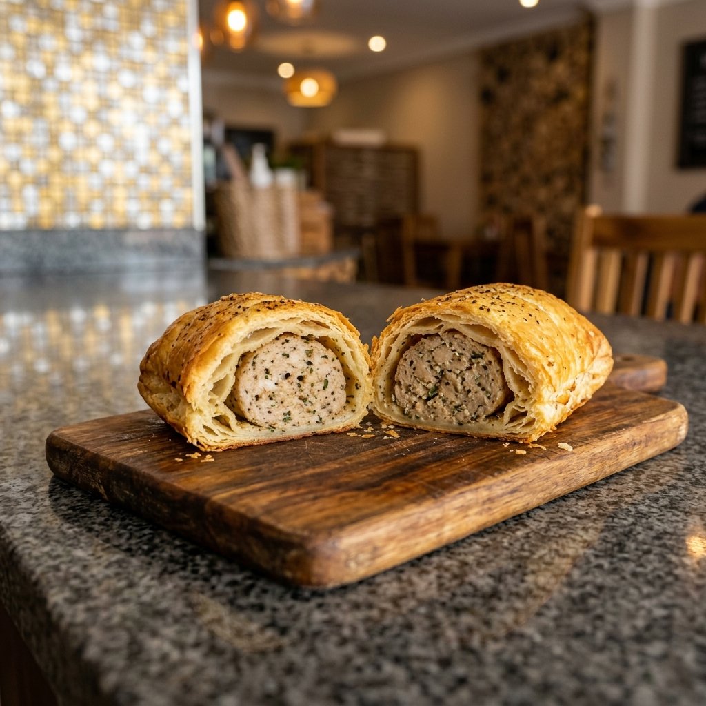 Chicken Sausage Roll served at Allure Cafe Perth counter
