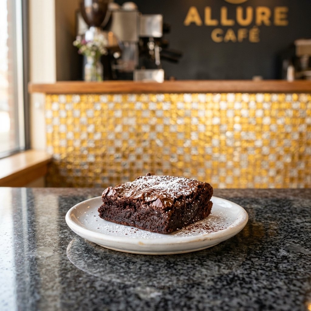 Chocolate Brownie (GF) served at Allure Cafe Perth counter