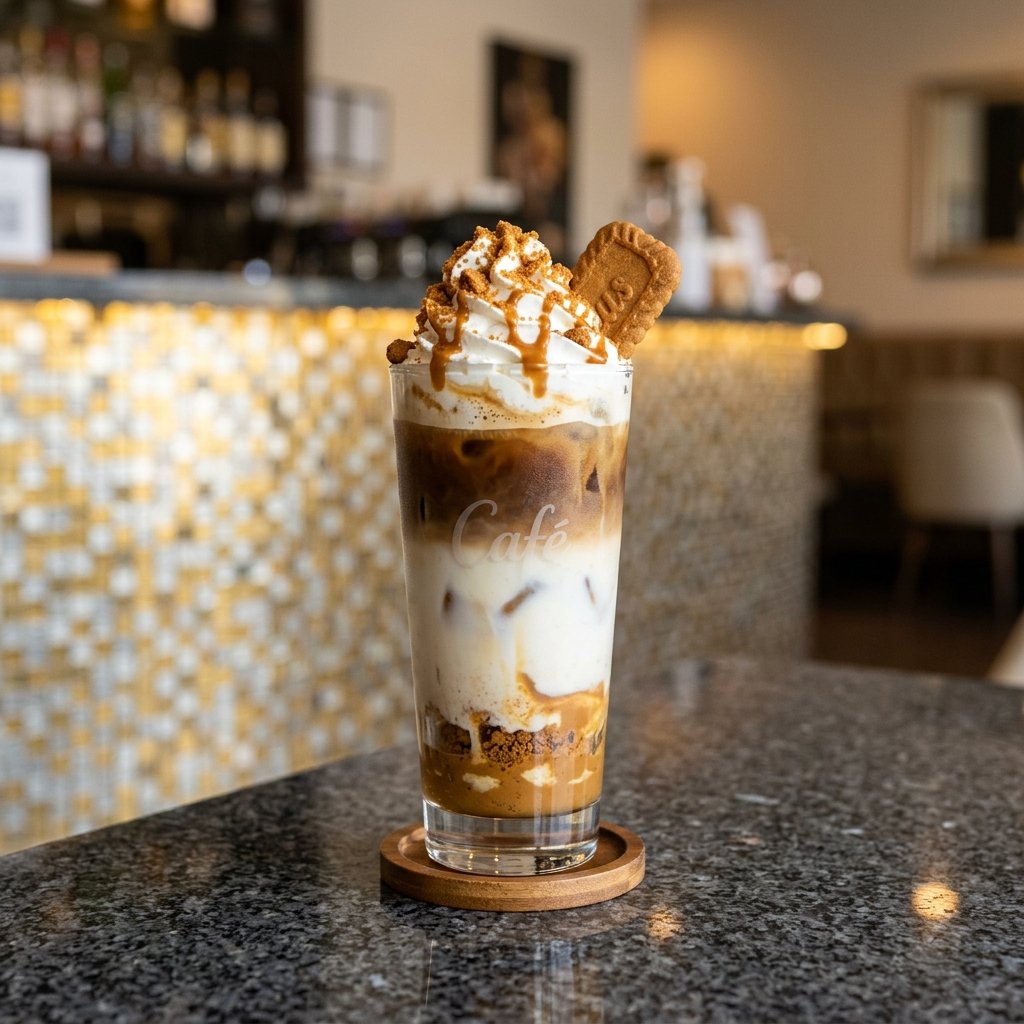 Iced Biscoff Latte served cold at Allure Cafe Perth counter