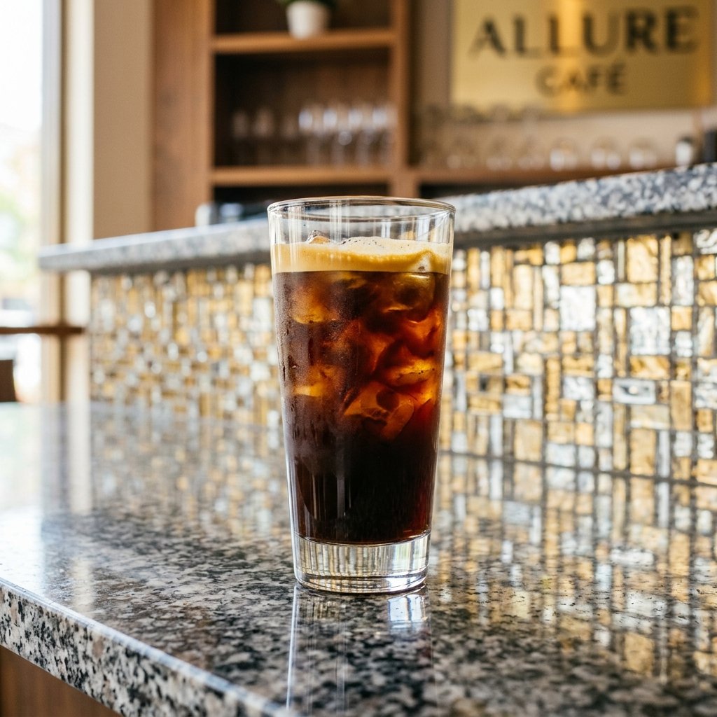 Iced Long Black served at Allure Cafe Perth counter