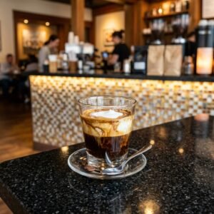Iced Dirty Chai served cold at Allure Cafe Perth counter