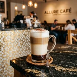 Mocha served at Allure Cafe Perth counter