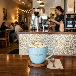 White Hot Chocolate served at Allure Cafe Perth counter