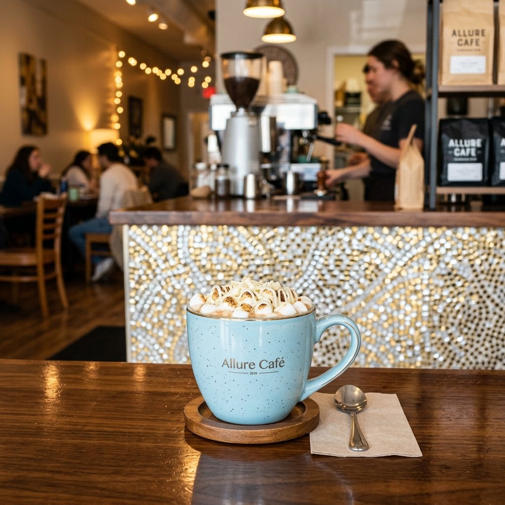White Hot Chocolate served at Allure Cafe Perth counter